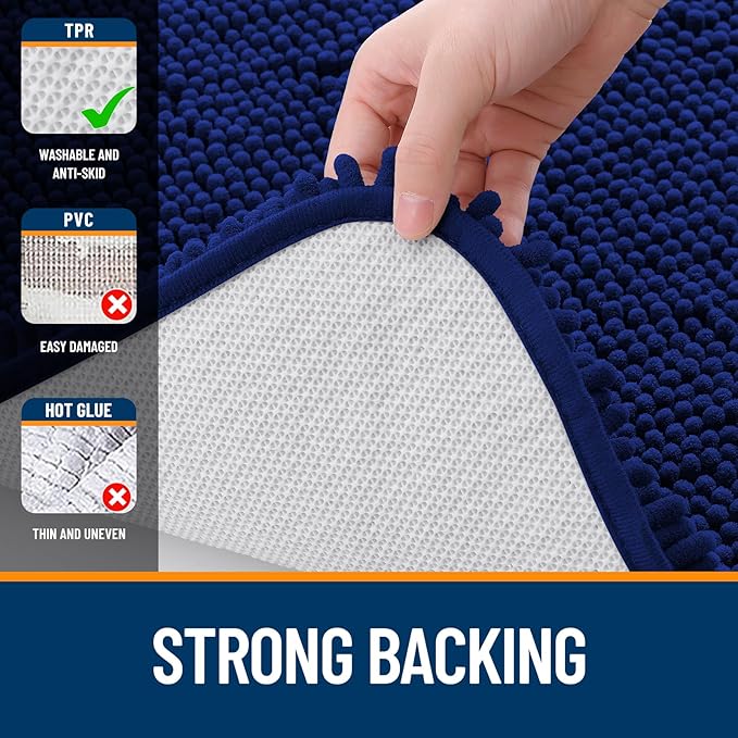 OLANLY Bathroom Runner Rugs 47x20, Extra Soft Absorbent Chenille Bath Rugs, Rubber Backing Quick Dry, Machine Washable Long Bath Mats for Bathroom Floor, Tub and Shower, Home Decor Accessories, Navy