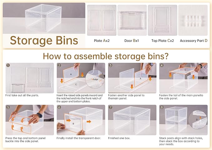 Freebat 6 Pack Closet Organizers and Storage,Clear Stackable Plastic Storage Bins with Lids Magnetic Doors,Clothes Organizers and Storage,Plastic Craft Containers for Wardrobe Kitchen Bathroom Office