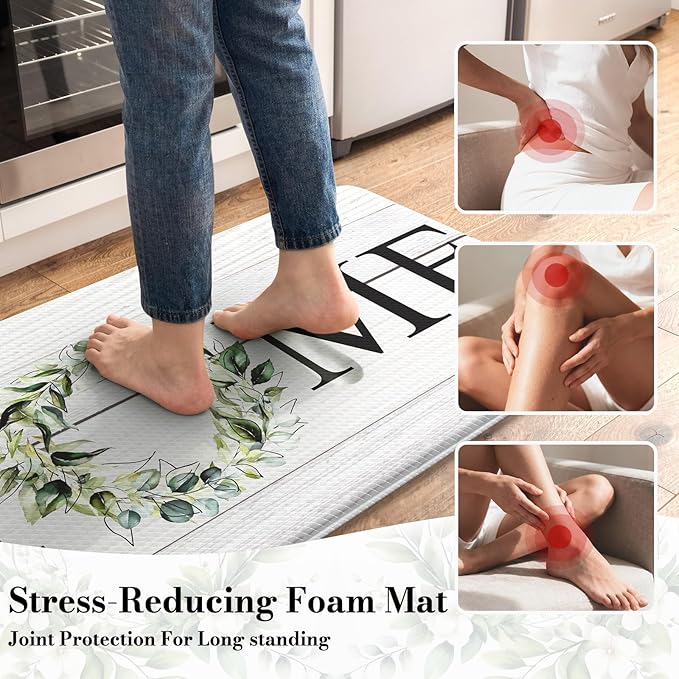 KIMODE Kitchen Mats Cushioned Anti Fatigue 24" x 59", Farmhouse Kitchen Rugs Runner Stain Resistant, Wide Ergonomic Standing Long Non Slip Waterproof Kitchen Floor Mat for Sink Laundry, White