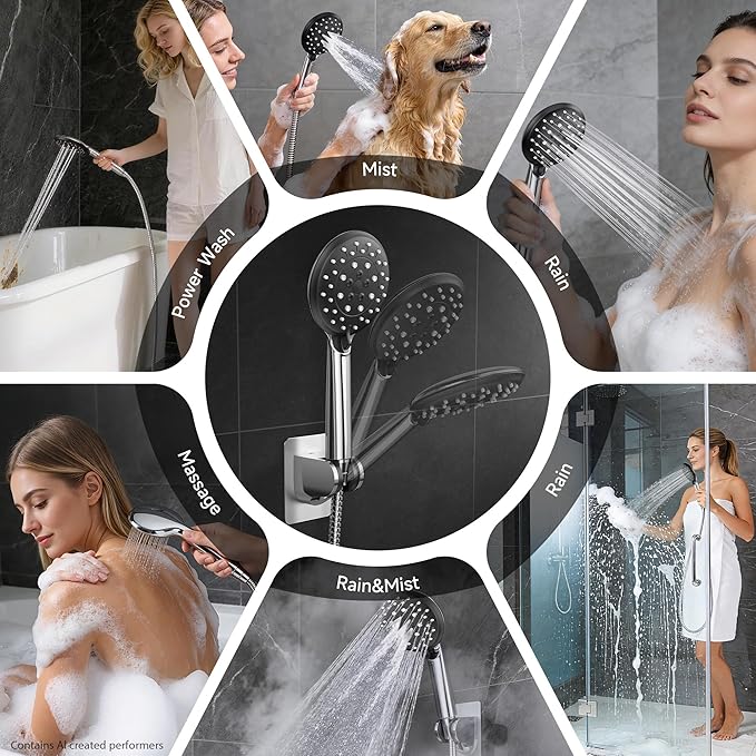 Veken 11.8" Rain Shower Head with Handheld, High Pressure Handheld Shower with Multi Spray Modes, Rainfall Combo with 15" Metal Extension Arm, Detachable Dual Shower, Bathroom Decor, Chrome Silver