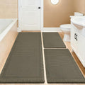 Upgrade Waffle Bath Mat Set 3 Piece, Greyish Green, Boho Bathroom Rugs Absorbent Non Slip, Ultra Soft Bathroom Mat, Machine Washable Knit Bath Rugs with Border for Bathroom, Kitchen, Shower, Tub