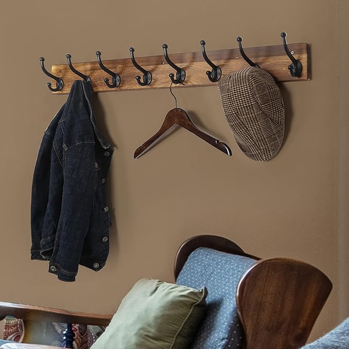 WEBI Rustic Coat Rack Wall Mount,35.43" Long 8 Cast Iron Coat Hooks Wall Mounted,Heavy Duty Wall Coat Hanger Hooks for Hanging Jacket,Clothes,Brown