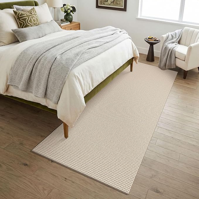 KOZYFLY Woven 3x7 Washable Kitchen Runner Rug, Non Slip Wide Runners for Hallway, Cotton Entryway Runner, Braided Floor Carpet for Entry, Kitchen, Bedside, Hall, Ivory/Camel/Brown