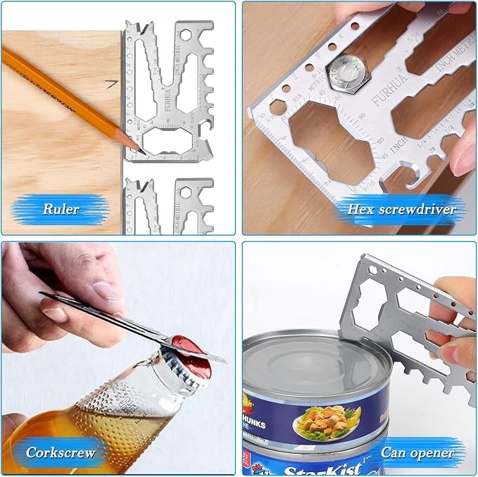 FURHUA Multitool Credit Card Sized Pocket Tool, 42-in-1 Wallet Multi Tool Card,thicker and harder, Gifts for Dad, Husband, Men - Bottle Opener, Cord Cutter, Screwdriver, Ruler, Scraper etc