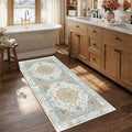 RELEANY Area Rugs Runner 2'6"x5' Washable Non-Slip, Floral Vintage Distress Medallion Carpet for Kitchen Hallway Bedroom Beside Laundry Room Bathroom, Beige Carbon Grey Orange