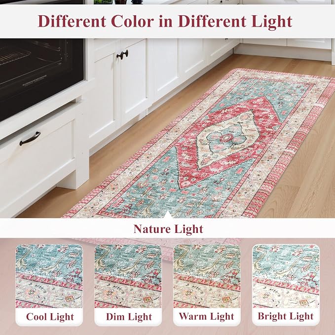 KIMDOE Kitchen Rugs and Mats 2 PCS Cushioned Anti Fatigue Kitchen Floor Mat Non-Skid Waterproof Kitchen Runner Rug Rose Red Laundry Room Rug Boho Desk Mat for Home Kitchen Decor, Floors, Office