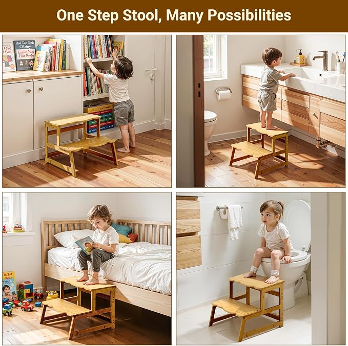 COSYLAND Toddler Step Stool with Removable Side Guard - Toddler Kitchen Stool Helper for Kitchen/Bathroom/Living Room/Bedroom - 300 lbs Capacity Step Ladder for Kids - Natural