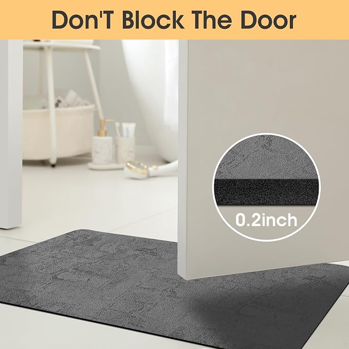 ACCUMTEK Non Slip Bath Mat, Thin Bathroom Rugs Fit Under Door, Quick Dry Bath Mats, Machine Washable Bath Rugs for Bathroom, Bathtub & Kitchen, Charcoal Gray/Checkered/32 x20