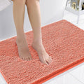 Smiry Luxury Chenille Bathroom Rugs 36x24, Extra Soft and Absorbent Shaggy Bath Mat, Machine Washable, Non-Slip Plush Carpet Runner for Tub, Shower, and Floor, Home Decor Accessories, Coral