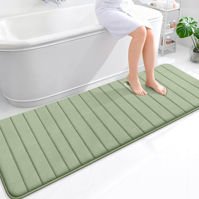 OLANLY Memory Foam Long Bathroom Rugs Runner 70x24, Super Soft Absorbent Bath Mat, Quick Dry, Machine Washable Shower Floor Rugs, Bathmat Carpet, Bathroom Home Decor Accessories, Sage Green