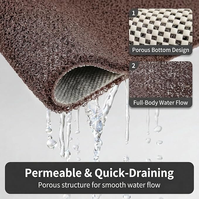 Square Shower Mat Non Slip, 27 x 27 Inch Anti Slip Shower Mat Without Suction Cups, Quick Drying Foot Scrubber PVC Loofah Bath Mats for Bathroom, Tub, Wet Area