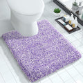 Yimobra Toilet Rugs U Shaped Washable 24X20, Ultra Soft and Water Absorbent Bath Mats, Non Slip Fluffy Shaggy Luxury Microfiber Contour Bath Rugs for Toilet, Dry Quick, Purple and White