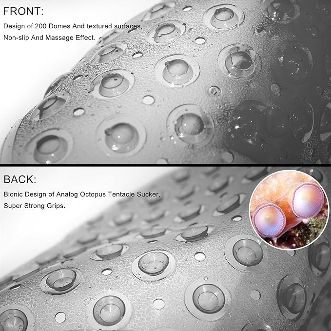 TEESHLY Bathtub Mats for Shower Tub, Extra Long Non-Slip 39 x 16 Inch Bath Mat with Drain Holes and Suction Cups, BathMat for Bathroom with Machine Washable (Clear Grey)