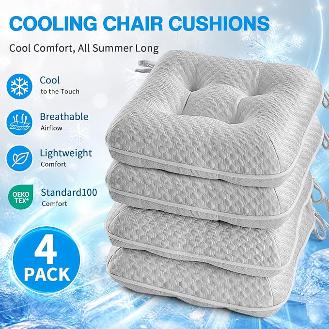 BETU Chair Cushions for Dining Chairs Set of 6,Seat Cushion Kitchen Table Chair Pads with Ties,Non Slip Backing and Covers, Seat Cushions for Dining Room,Bar,Patio Chairs,15.5"X15.5"X3.5",Gray