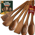 Riveira Teak Wooden Spoons for Cooking Set of 6 – Natural Teak Wooden Cooking Utensils, Wooden Spatula, Wooden Spoon - Premium Quality Utensil Set for Non-Toxic Cooking