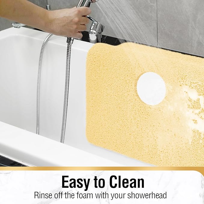 HITSLAM Square Shower Mat, 24 x 24 Inch Non Slip Bath Mat for Tub, Soft PVC Loofah Bathtub Mats with Drain Holes, Quick Drying Bathroom Stall Floor Mat, Bathroom Accessories Without Suction Cup, Beige