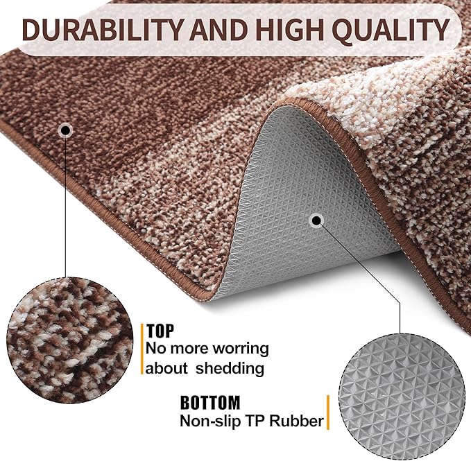 Kitinjoy Indoor Outdoor Door Mat, 70x32 Non-Slip Absorbent Dirt Trapper, Low-Profile Washable Inside Entrance Front Floor Mat, Sturdy Soft Entry Doormats for Entryway, Brown