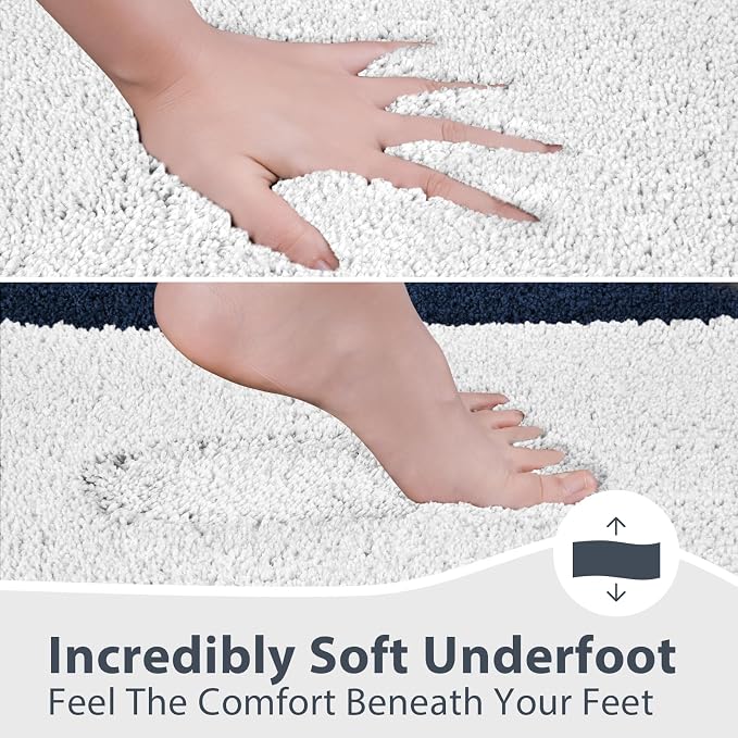 anllugs Bathroom Rugs 24" x 60", Non-Slip Extra Soft Absorbent Bath Rugs, Machine Washable Quick Dry Bath Mats for Bathroom Floor, Shower, Bathtub and Sink, Navy Blue & White