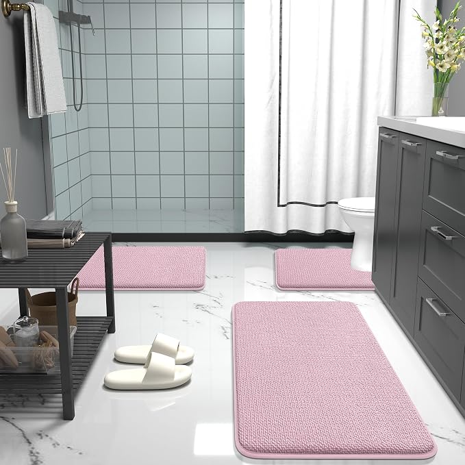 OLANLY Thick Memory Foam Bath Mat Rug 36x24, Extra Soft Absorbent Bathroom Rug, Quick Dry Bath Mats, Non-Slip, Machine Washable Carpet for Bathroom, Tub and Shower, Home Decor Accessories, Dusty Rose