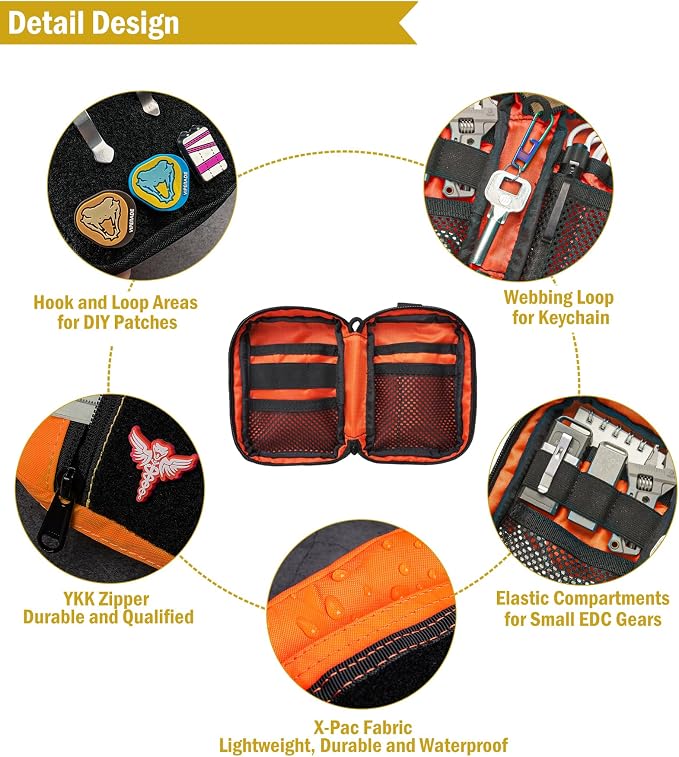 VIPERADE VE26 EDC Pouch Organizer with 11 Compartments, Small Tool Pouch with DIY Patches Area, EDC Pocket Organizer for Mutitools