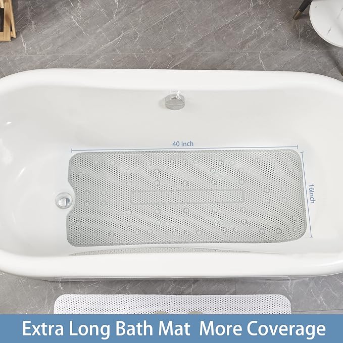 Webos Soft Bathtub Mat Non Slip: Memory Foam Shower Mat with Suction Cups for Bathroom Inside Tub 40X16Inch (Light Grey)