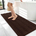 OLANLY Thick Bathroom Runner Rugs 47x17, Extra Absorbent Chenille Striped Bath Rugs, Rubber Backing, Machine Wash Dry, Long Bath Mats for Bathroom Floor, Tub and Shower, Home Decor Accessories, Brown