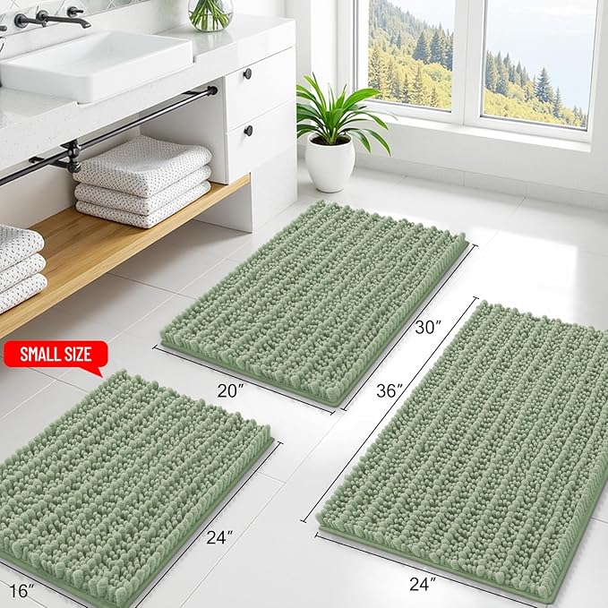 Smiry Bathroom Rugs Mat 47x20, Extra Soft Absorbent Chenille Bath Rugs, Non Slip Rubber Backing Machine Washable Quick Dry Bath Mats for Bathroom Floor, Tub, Shower, Home Decor Accessories, Sage Green