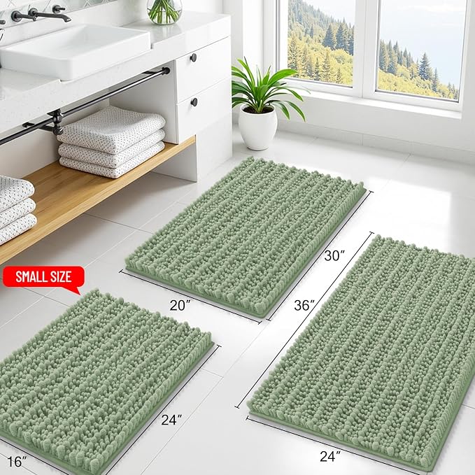 Smiry Bathroom Rugs Mat 70x24, Extra Soft Absorbent Chenille Bath Rugs, Non Slip Rubber Backing Machine Washable Quick Dry Bath Mats for Bathroom Floor, Tub, Shower, Home Decor Accessories, Sage Green