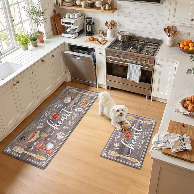 Yamaziot Anti Fatigue Kitchen Rug Set of 2, 20" x 59"+20" x 32"Non-Slip Waterproof Farmhouse Cushioned Comfort Standing Floor Mat for Kitchen, Office, Sink, Laundry