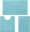 HOMEIDEAS 3 Pieces Bathroom Rugs, Ultra Soft Non Slip Absorbent Chenille Toilet Bath Mat Set (Aqua Blue)