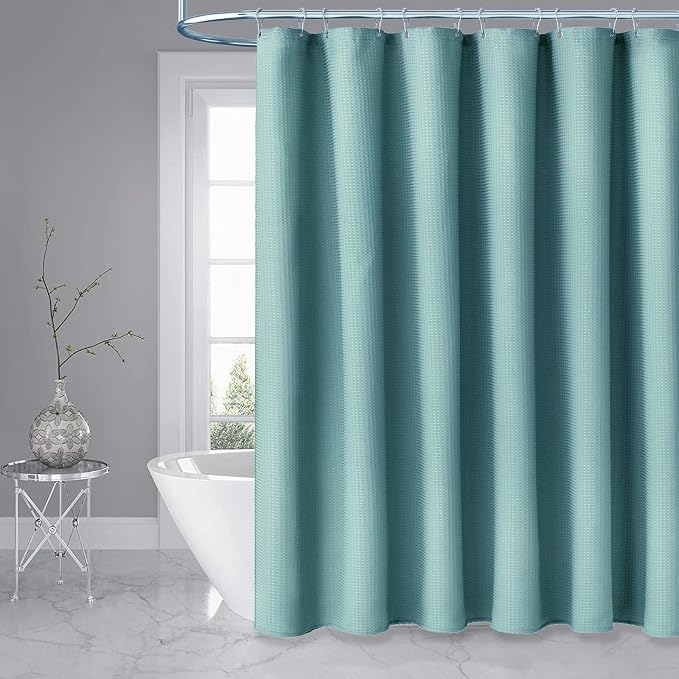 Dynamene 60 inch Stall Shower Curtain - Waffle Weave Heavy Duty Thick Fabric Shower Curtains for Bathroom,Weighted Hotel Spa Luxury Cloth Bath Curtain Set with 10 Plastic Hooks,60x72, Teal/Turquoise