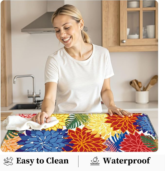 Arenarug Kitchen Mats for Floor 2PCS Cushioned Anti Fatigue Kitchen Mats Waterproof Non Slip Kitchen Mat Rug Set Comfort Foam Standing Mat for Sink, Laundry, Office, 24"x39"+24"x59", Colorful