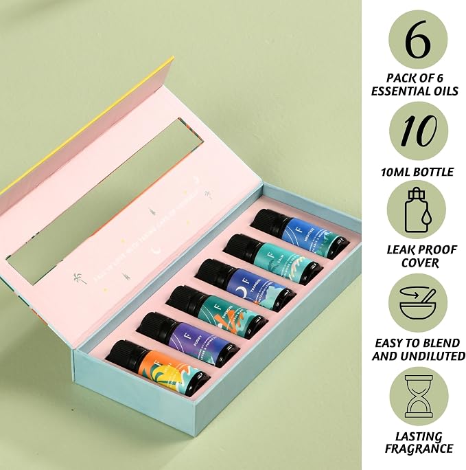 Folkulture Essential Oils Set for Diffuser | Set of 6 Everyday Aromatherapy Oils | Palo Santo, Lavender, Sandalwood, Citrus & Balanced Blend Oils | AM to PM Home Fragrance Oils & Wellness Gift Set