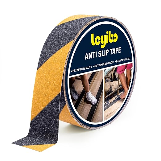 Anti Slip Tape, 2 Inch x 62 Ft Grip Tape for Stairs Outdoor/Indoor, Waterproof Non Skid Roll for Stair Treads Non Slip, High Traction Friction Abrasive Adhesive Stair Steps, Caution Yellow/Black