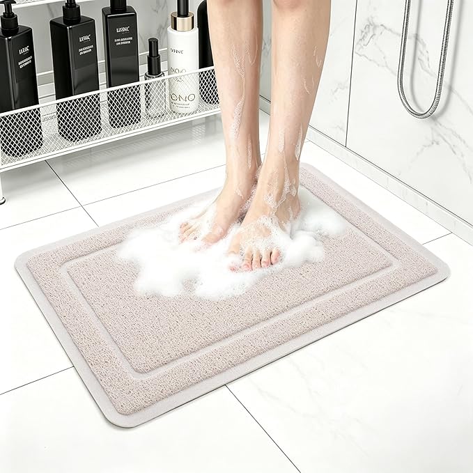 Hargiis Non-Slip Bathtub Mat, Anti Slip Shower Mat, Fast Drying Bathtub Mats, Upgraded Foot Scrubber Mat, Anti Slip Mat for Tub, Floor, Bathroom, Kitchen, Hotel (Beige 24"×16")