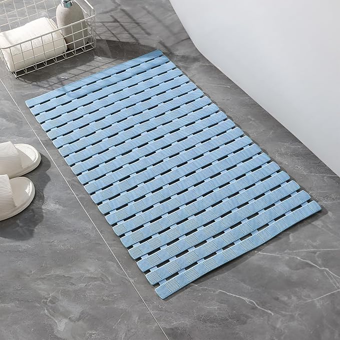 Bathtub Shower Mat, Pet Dog Bathing Non-Slip Mat, Dog Bath mat for tub, Quick Drain Bathtub Mat with Suction Cups & Drain Holes for Bathroom, 27 X 15.7 Inch (Light Blue)