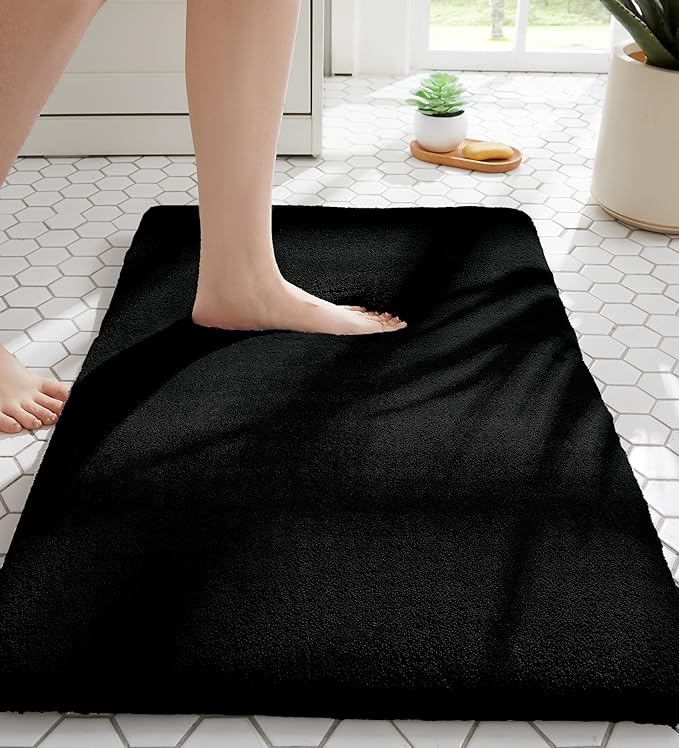 MINIDEAR Bathroom Rugs 36x24 Black - Thick Memory Foam Bath Mat, Ultra Soft & Plush Fluffy, Non-Slip, Quick Dry, Absorbent Washable Floor Microfiber Mat for Tub, Home Decor Accessories