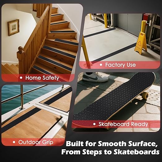 S&X Patterned Anti Slip Tape – 6 Inch x 60 Ft, Black Non Slip Grip Tape with Decorative Grit Surface for Stairs, Floors, and Ramps – Waterproof, Heavy Duty
