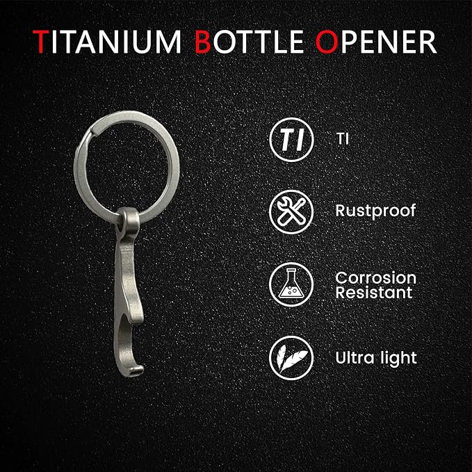 Titanium Bottle Opener, Small Keychain Beer Bottle Opener Can Opener with Stainless Steel Key Ring(2 Packs)