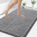 Smiry Luxury Chenille Bathroom Rugs 48x32, Extra Soft and Absorbent Shaggy Bath Mat, Machine Washable, Non-Slip Plush Carpet Runner for Tub, Shower, and Floor, Home Decor Accessories, Grey