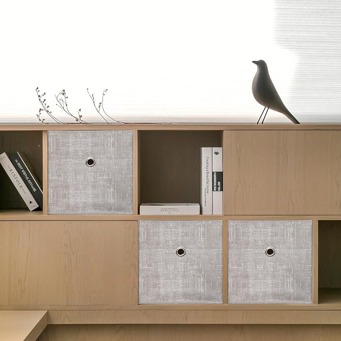 Foldable Storage Cubes Bins ,11 Inch Cloth Storage Cube Fabric Storage Box Cubes Organizer Baskets with Handles for Home Organizer Set of 3 (Cowboy Grey)