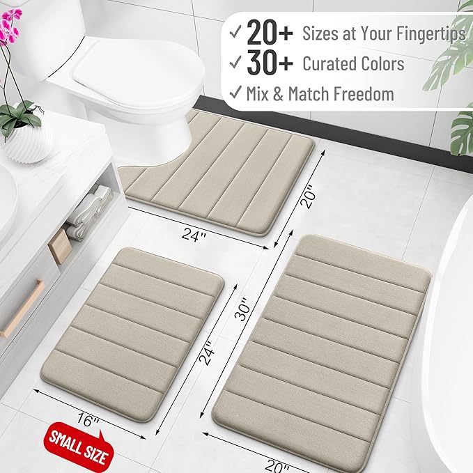 OLANLY Memory Foam Long Bathroom Rugs Runner 47x20, Super Soft Absorbent Bath Mat, Quick Dry, Machine Washable Shower Floor Rugs, Bathmat Carpet, Bathroom Home Decor Accessories, Warm Taupe
