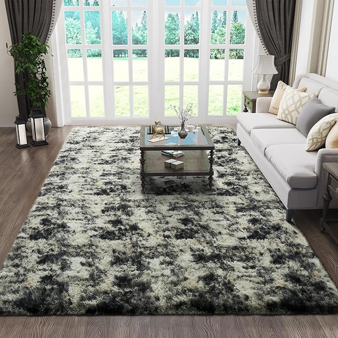 Ophanie Black Gold and Grey Area Rugs for Living Room 5x7, Dark Black Gold Fluffy Shag Large Fuzzy Plush Soft Carpets, Floor Shaggy Rugs for Bedroom, Carpet for Boys Dorm Nursery Home Decor Aesthetic