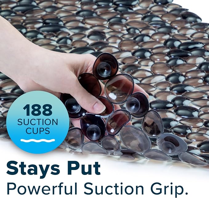SlipX Solutions Non Slip Pebble Bath Mat for Shower & Bathtub 38x17 | River Rock Look | Accupressure | Massage Bath Mats for Tub | 188 Suction Cups | Machine Washable, Bronze Pebbles