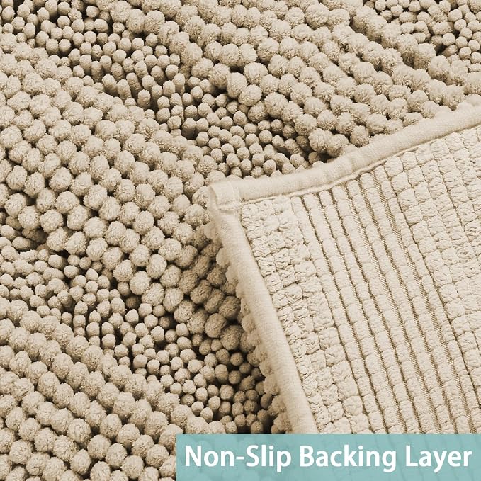 Turquoize Luxury Chenille Bath Rug for Bathroom Rugs Extra Absorbent Bath Mat Non Slip Microfiber Shower Rugs for Bathroom Microfiber Shaggy Carpet Rug Size, 20"x 32", Fog