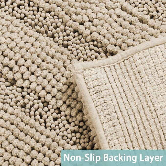 Turquoize Luxury Chenille Bath Rug for Bathroom Rugs Extra Absorbent Bath Mat Non Slip Microfiber Shower Rugs for Bathroom Microfiber Shaggy Carpet Rug Size, 17"x 24", Fog
