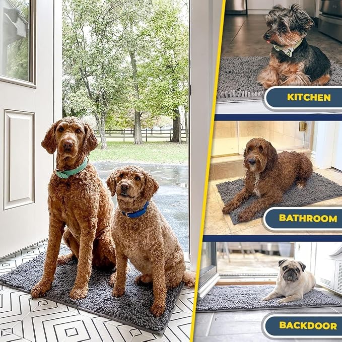 Muddy Mat® | Super Absorbent Door Mat Indoor, Microfiber Quick Dry Chenille Entryway Rug, Non-Slip Front Door Mat, Indoor Mats for Entryway, Machine Washable Pet Rug, Grey 24"x36"