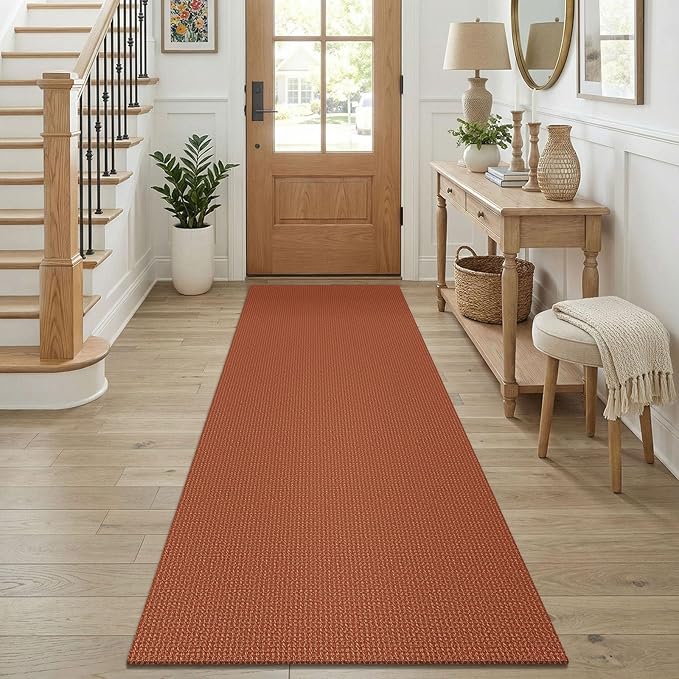 KOZYFLY Orange Runners for Hallway 2.5'x8', Washable Runner Rug, Woven Non Slip Kitchen Runner, Braided Entryway Rug, Floor Carpet for Foyer, Bedroom, Hall, Burnt Orange/Tan