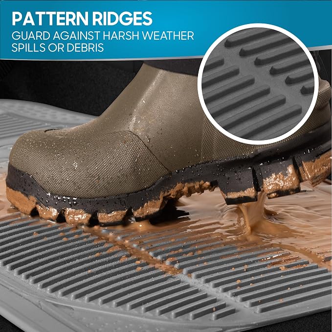 BDK ProLiner Car Floor Mats for Cars Trucks SUV, 3-Piece All-Weather Heavy Duty Rubber Liners with Universal Trimmable Fit, Durable Waterproof Vehicle Auto Floor Mats with Capture Ridges Gray