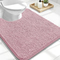 OLANLY Toilet Rugs U-Shaped 24x20, Extra Soft Absorbent Chenille Contour Bathroom Rugs for Toilet, Dry Quickly, Machine Washable, Non-Slip Bath Mat, Dusty Rose
